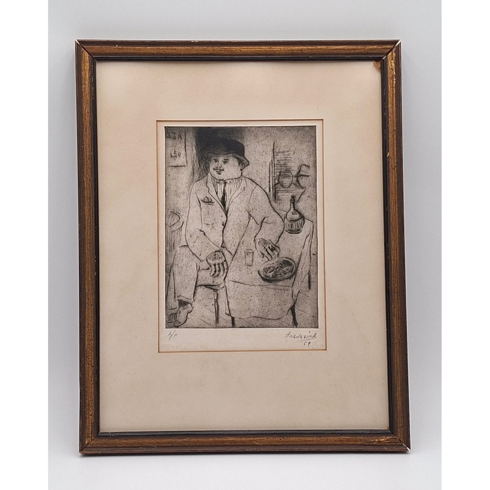 1959 Mid Century Signed A/P Etching Tavern Bar Scene Framed 16x13